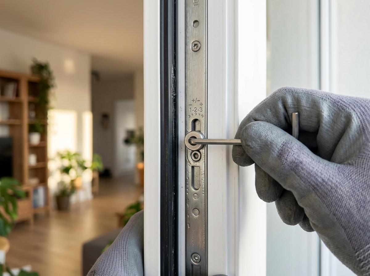 Serwisant wykonujący regulację i naprawę okna PVC